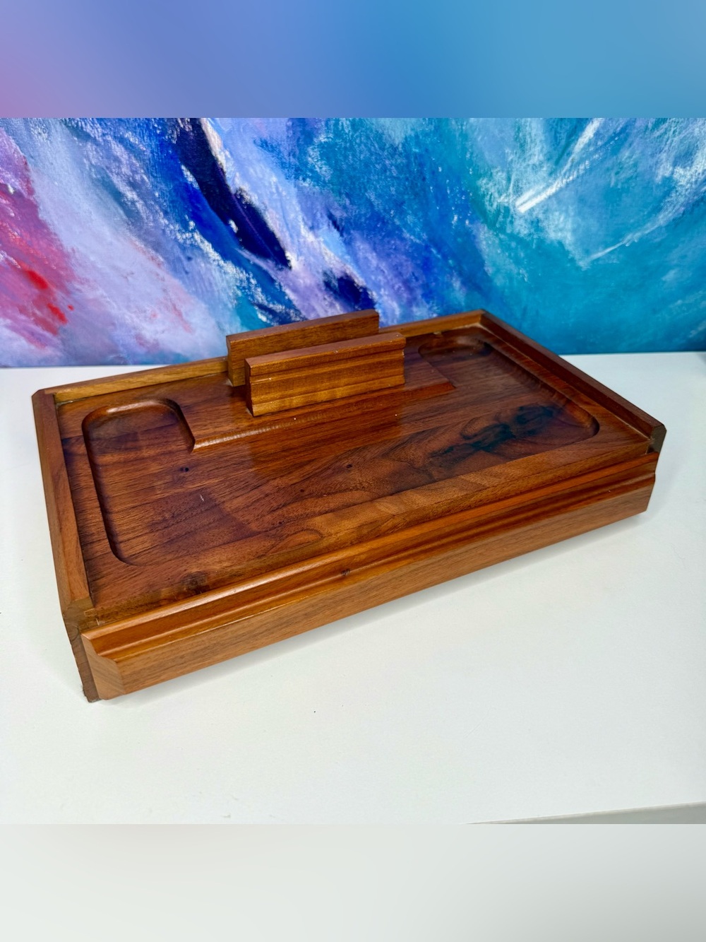 Decatur Walnut Wood Dresser Valet Jewelry Box Office Organizer Drawer Vintage